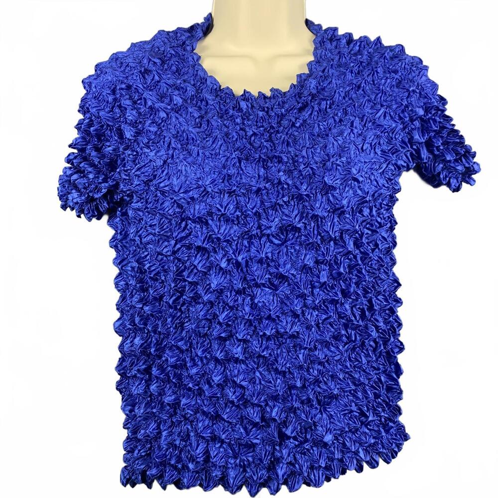 Vintage FC Stunning Ruffled Blue Popcorn Top - Unique Design One Size